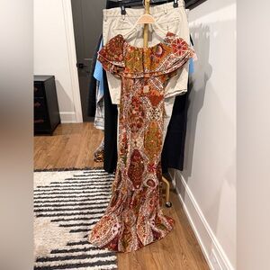 Farm Rio: Boho Off-Shoulder Maxi Dress in Rust Floral